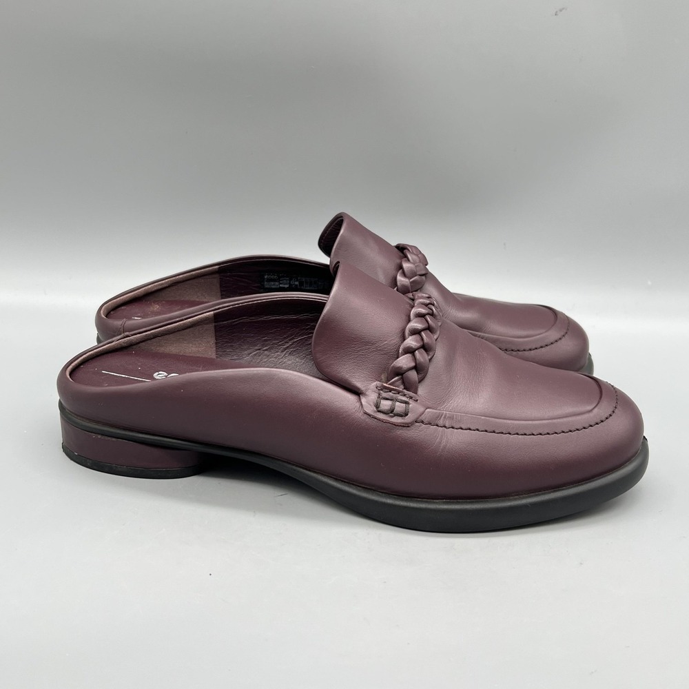 ECCO Mule Loafers Womens 6.5 Purple Leather Braided Strap Slip On Comfort Shoes